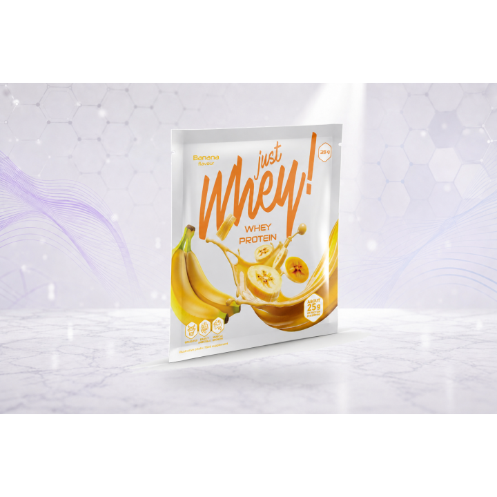 Just Whey! whey protein powder WPC, sachet 35g – BANANA | Vyralon