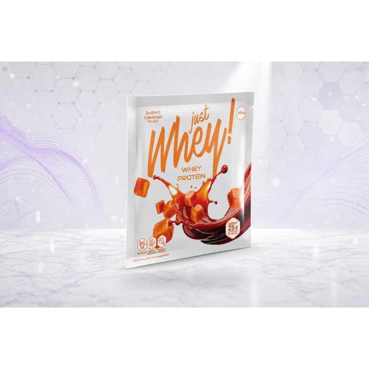 Just Whey! whey protein powder WPC, sachet 35g – SALTED CARAMEL | Vyralon