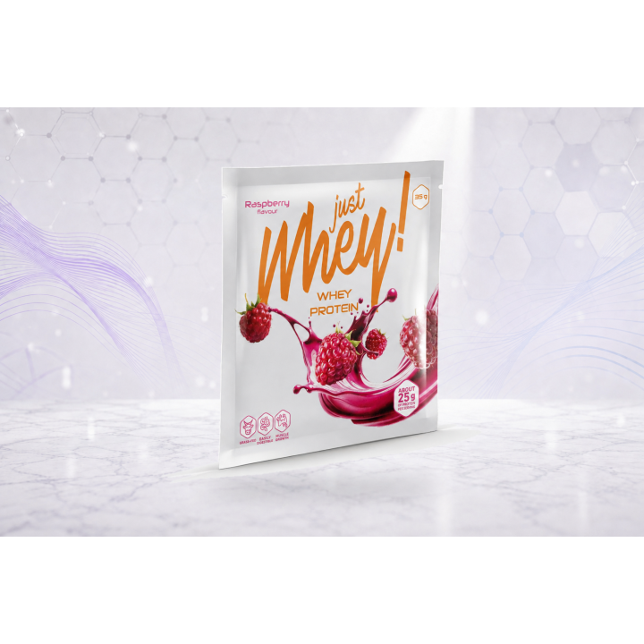 Just Whey! whey protein powder WPC, sachet 35g – RASPBERRY | Vyralon