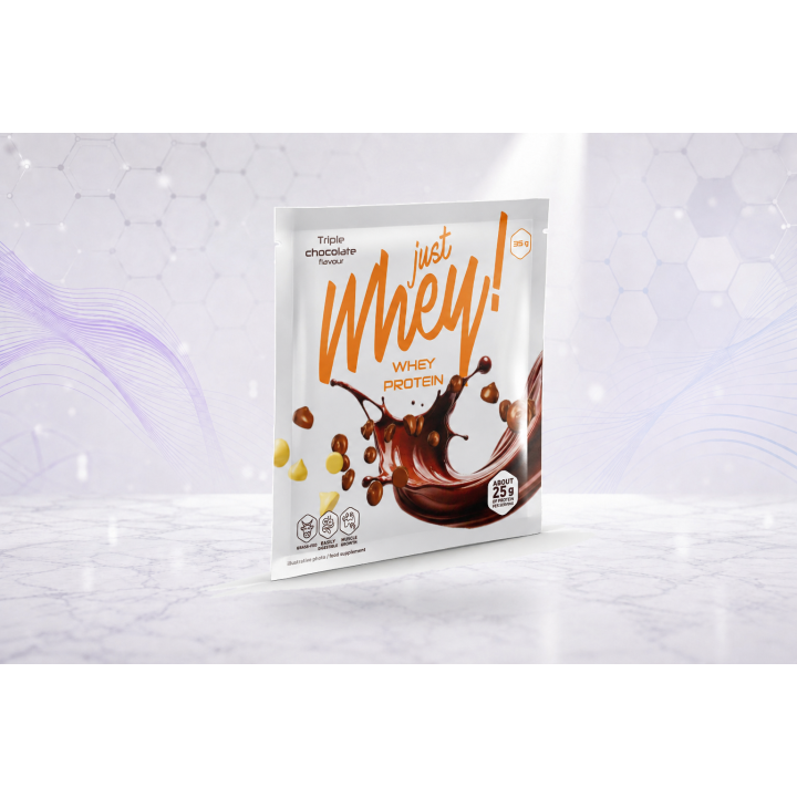 Just Whey! whey protein powder WPC, sachet 35g – TRIPLE CHOCOLATE | Vyralon