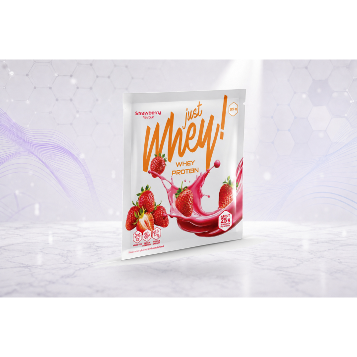 Just Whey! whey protein powder WPC, sachet 35g – STRAWBERRY | Vyralon