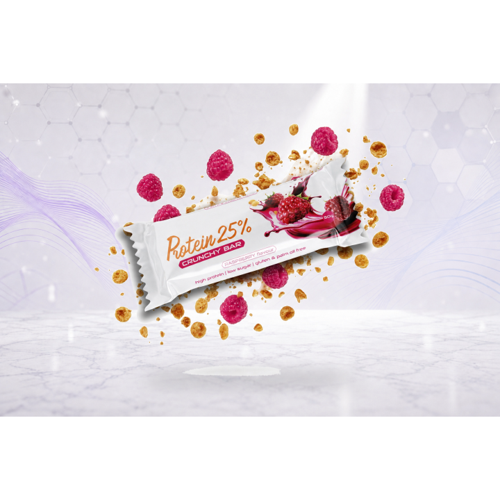Crunchy 25% Protein Bar, 50g – RASPBERRY + MILK CHOCOLATE | Vyralon