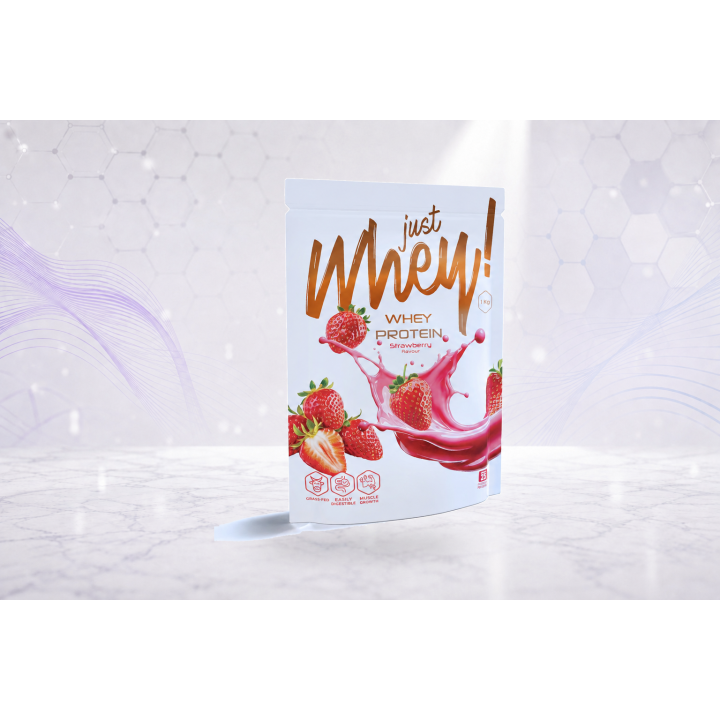 Just Whey! whey protein powder WPC, 1 kg – STRAWBERRY | Vyralon