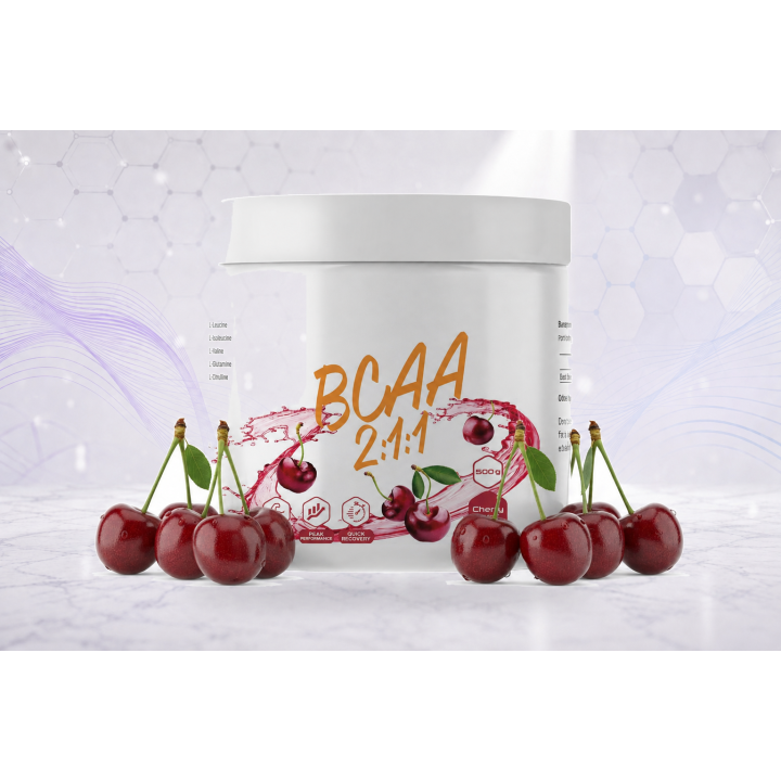 BCAA 2:1:1, branched-chain amino acid complex powder 500g – CHERRY | Vyralon